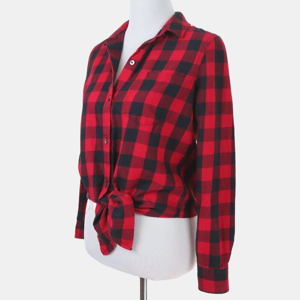 Madewell Size S Flannel Tie-Front Shirt Buffalo Check Red Black
